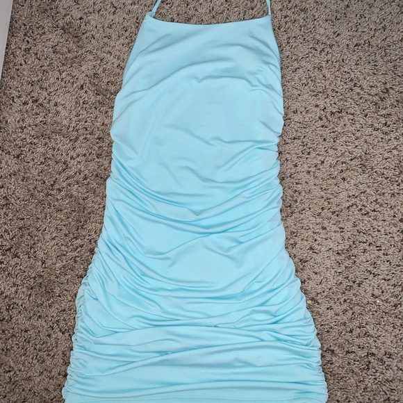 Aqua Blue Ruched Dress - Picture 4 of 8